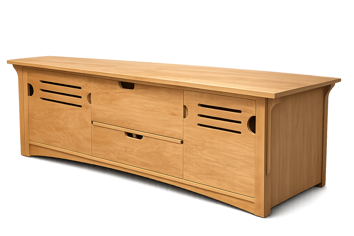 Pennington media console back panel with ventilation slots and wire access cutouts