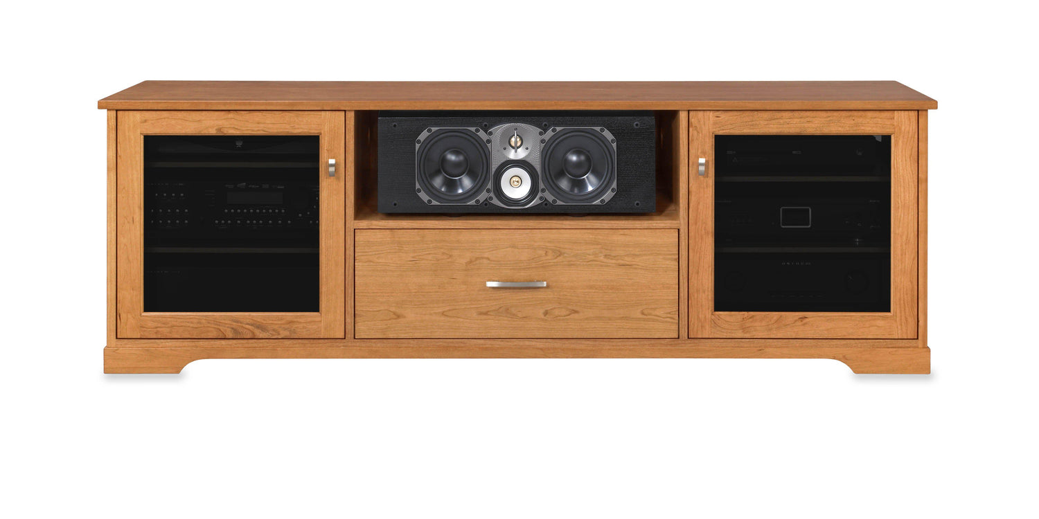 Horizon Solid Wood Media Console - with center speak shelf and dovetail media storage drawers - Natural Cherry - 72" Wide - Made in the USA