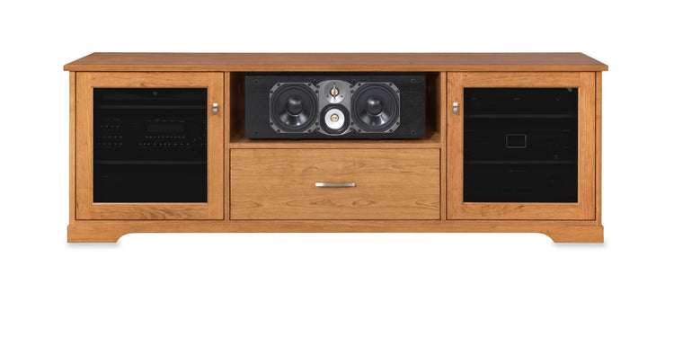 Horizon Solid Wood Media Console - with center speak shelf and dovetail media storage drawers - Natural Cherry - 72" Wide - Made in the USA