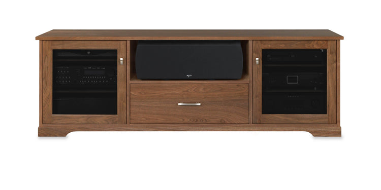 Horizon Solid Wood Media Console - with center speak shelf and dovetail media storage drawers - Natural Walnut - 72" Wide - Made in the USA