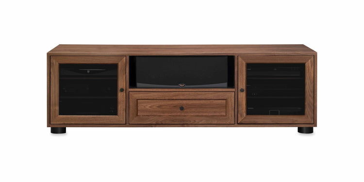 Majestic Solid Wood Media Console - with center speak shelf and dovetail media storage drawers - Natural Walnut - 70" Wide - Made in the USA