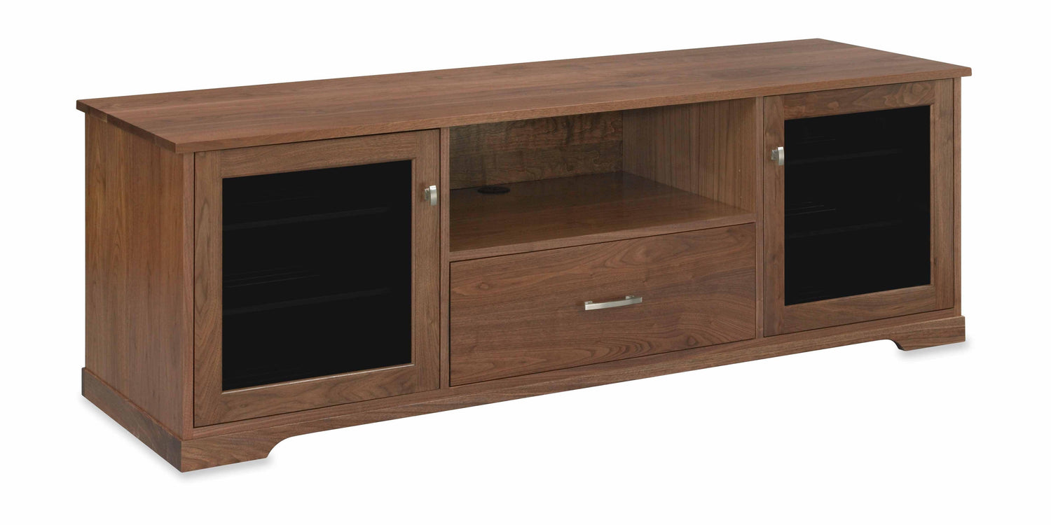 Horizon Solid Wood Media Console - Wide Center Speaker Shelf - Natural Walnut - Made in USA