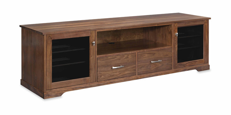Horizon Solid Wood Media Console - Wide Center Speaker Shelf - Natural Walnut - Made in USA
